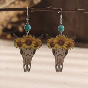 Wooden steer head earrings